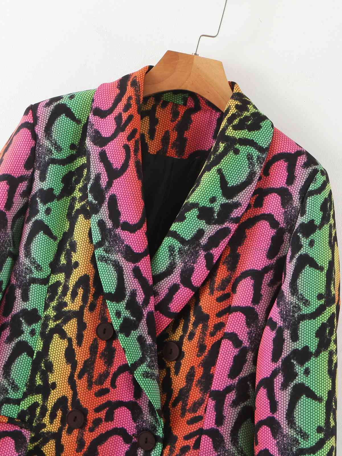 Spring Women Rainbow Pattern Print Hit Color Blazer Lapel Long Sleeve Loose Fit Jacket Fashion Tide 210429