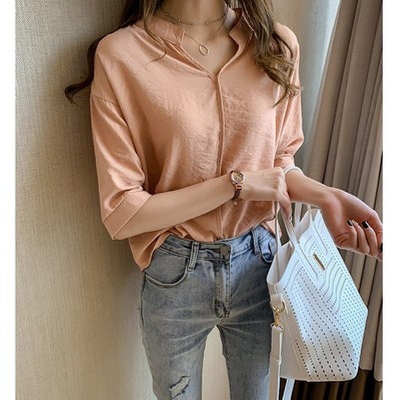 Solid Plus Size Loose Women Tops Casual V-neck Chiffon Blouses Blusas Mujer De Moda Elegant White Shirts 10240 210506