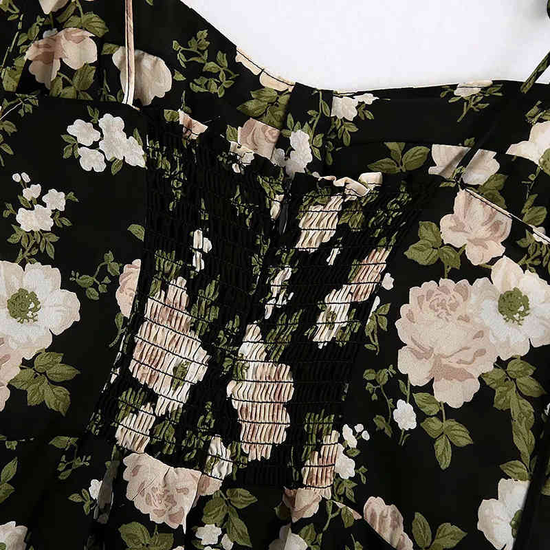 Bohemian Floral Print Chiffon Dress Summer Spaghetti Strap Holiday Beach Women Backless Pleated Midi Vestido 210515