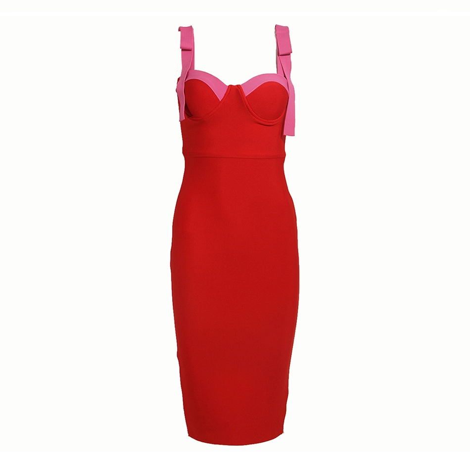 Summer High Quality Sexy Red Party Bandage Dress Women Fashion Elegant Spaghetti Bow Tight 210525