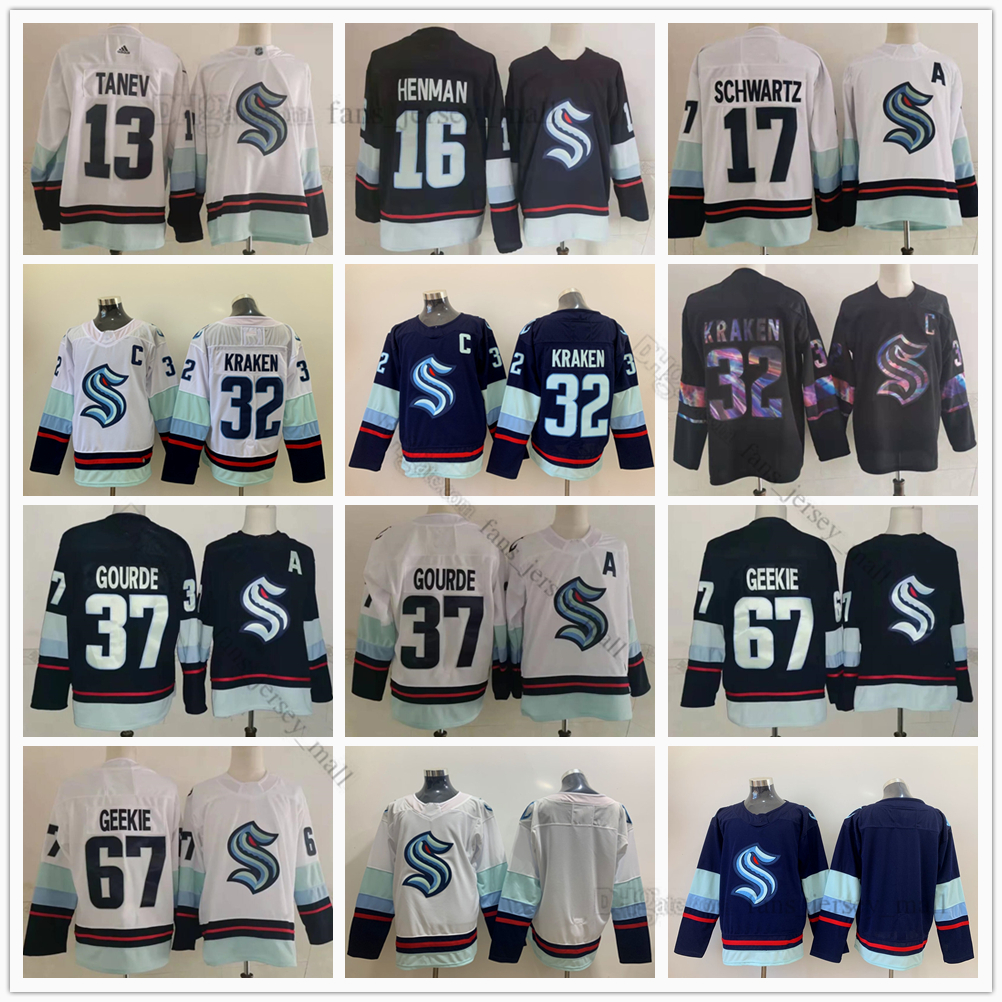 Embroidery Ice Hockey Jersey 37 Yanni Gourde 32 Kraken 67 Morgan Geekie 16 Luke Henman 17 Jaden Schwartz Jersey No name number White Blue, Same as picture
Embroidery Ice Hockey Jersey 37 Yanni Gourde 32 Kraken 67 Morgan Geekie 16 Luke Henman 17 Jaden Schwartz Jersey No name number White Blue, Same as picture