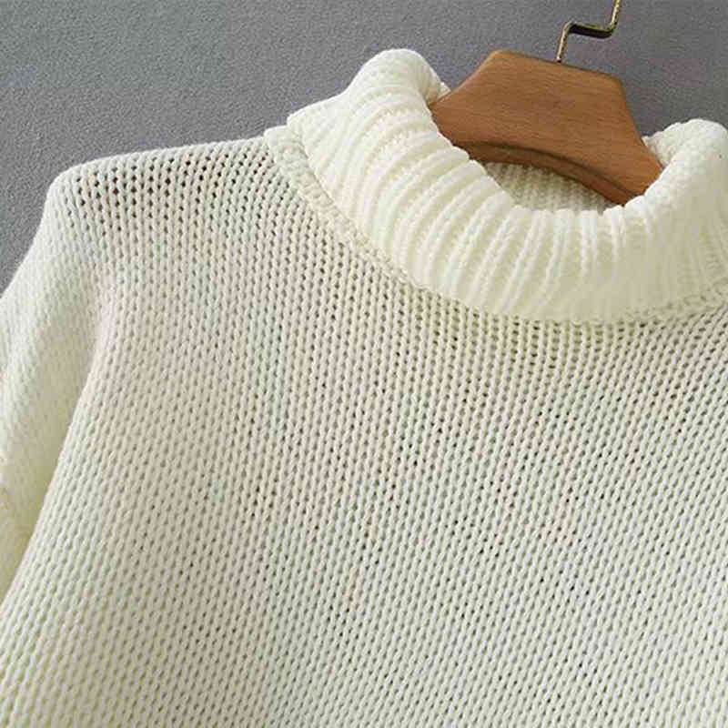High Street Lantern sleeve sweater autumn winter solid color turtleneck fashion casual jacket Womens pulllovers Jumper 210508