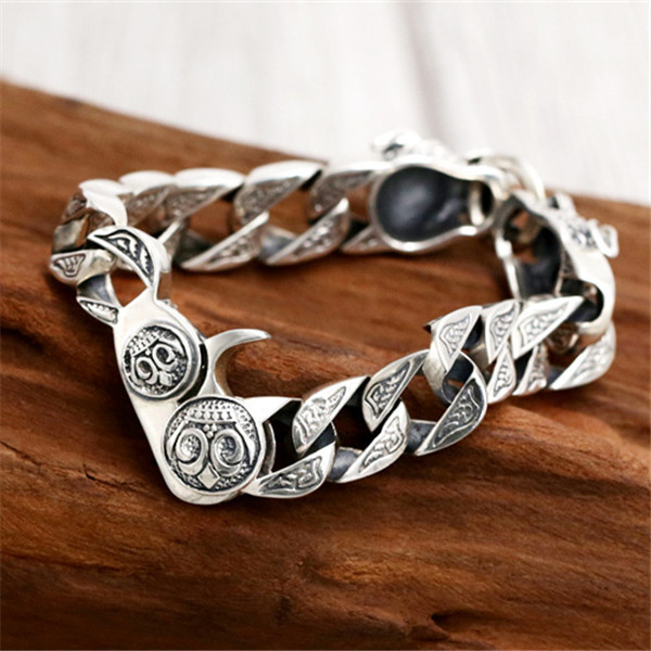 Quality 925 Sterling silver animal leopard heads link chain bracelets American European antique handmade vintage designer luxury jewelry accessories g
