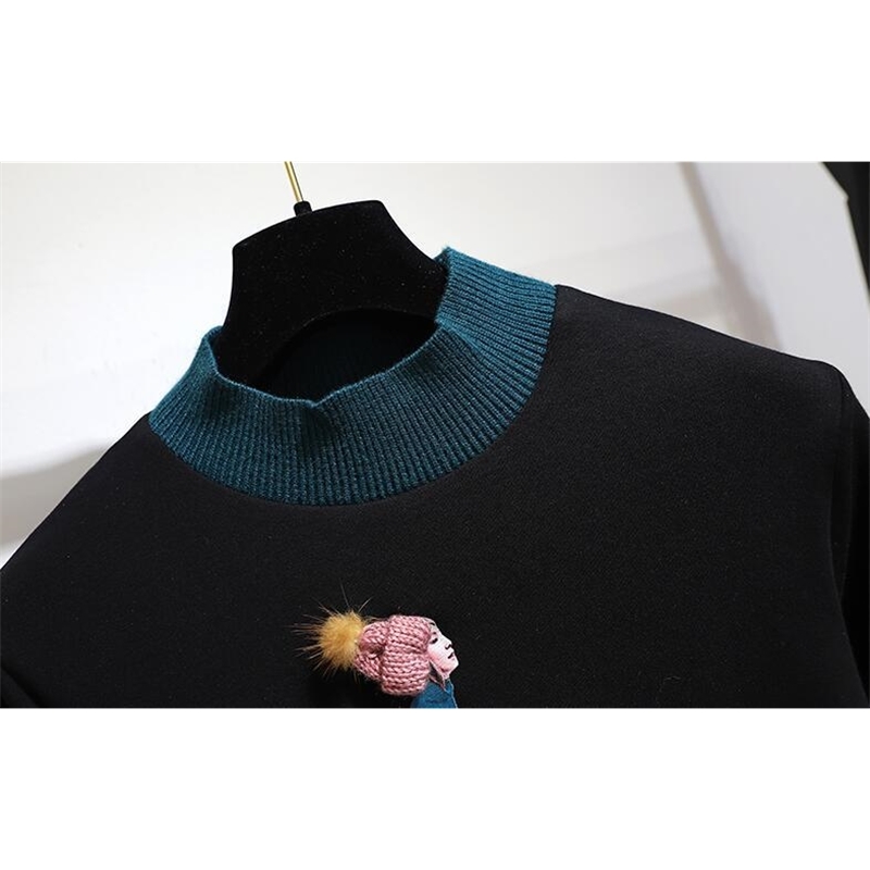 Summer Half Turtleneck Appliques Cartoon Character Letter Print T-shirt And Long Ball Gown Tulle Skirt 2 Piece Sets 210515