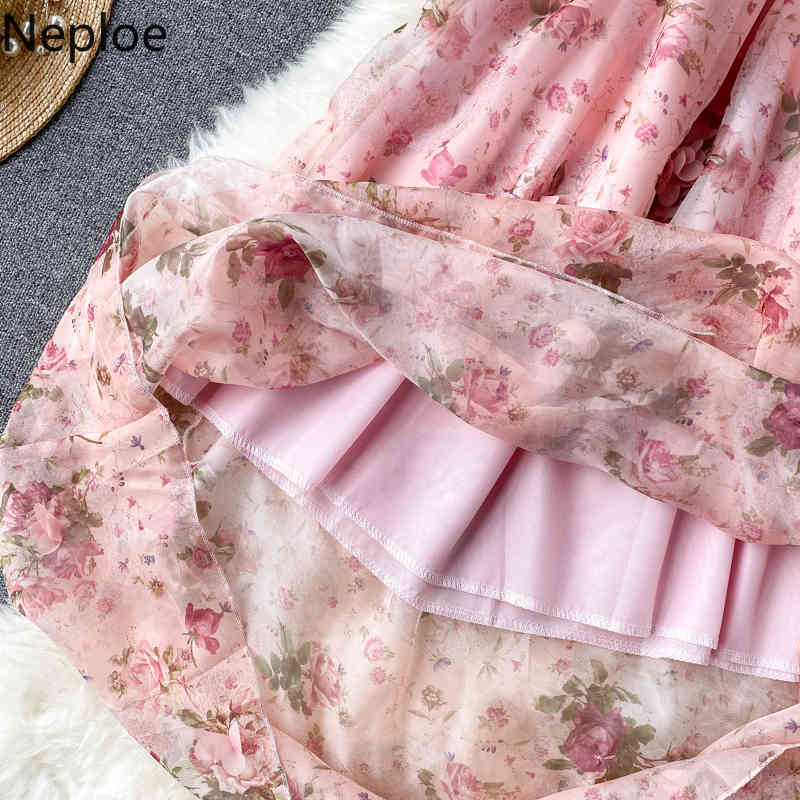 Korean Chic High Waist Hip Holiday Beach A Line Dress O Neck Sleeveless Flower Print Halter Vestido Bohemian Ropa 49447 210422