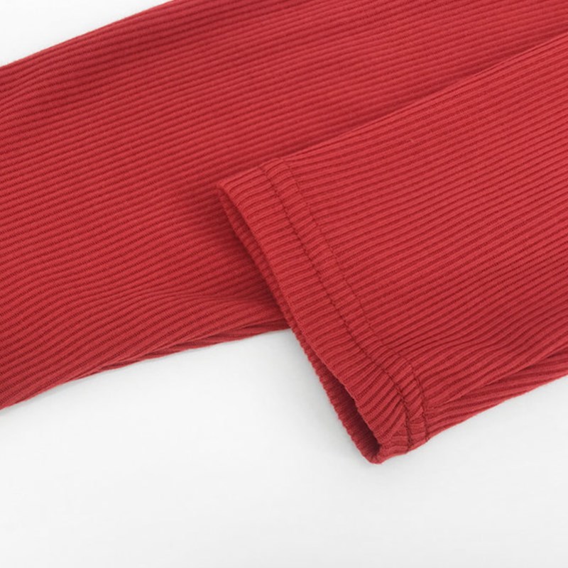 Letter Knitted Bodycon Red Long Sleeve T-shirt Casual High Collar Basic Women Autumn Winter Shirts Fall Top Tees Slim T 210507