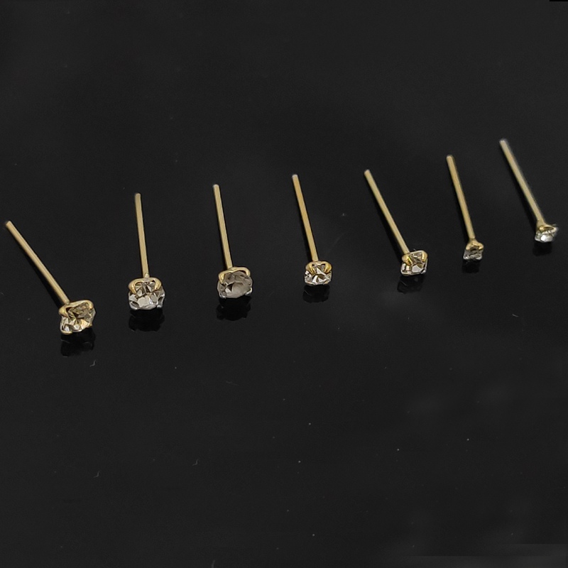 925 Sterling silver Stud clear crystal Pin piercing nose jewelry 36pcs/pack