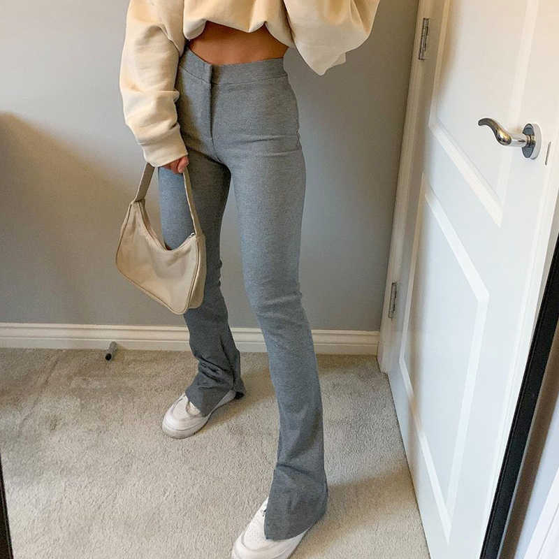 Streetwear Solid Sweatpants Tracksuit Women's Sports Pants Casual High Waist Side Split Autumn Skinny Long Trousers Capris 211006
