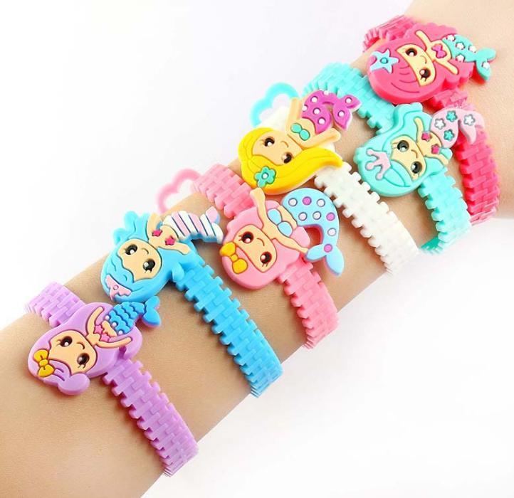 Kids Mermaid PVC Bracelet Cartoon Adjustable Bracelets Cute Multicolor Wristband Bangle Birthday Party Favor Girls Jewelry 6Colors