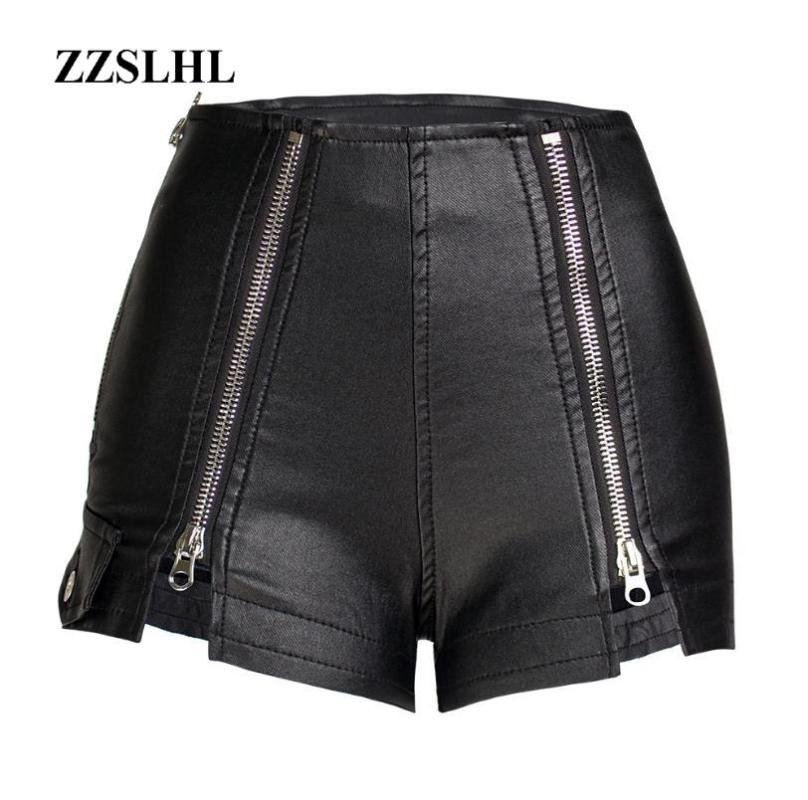 Womens Zipper Stitch Pu Leather Shorts High Waist Stretchy Velvet Autumn Winter Boot Short Female Imitation S83 Women's