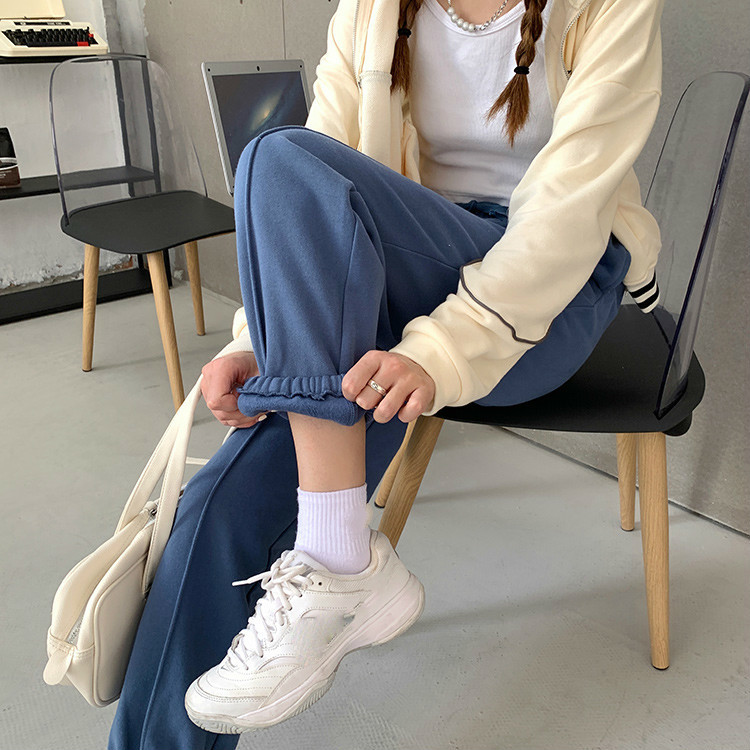 Nomikuma Fleece Sweatpants Causal Lace Up Stretch High Waist Long Trousers Autumn Winter New Women Harem Pants 6D297 210427