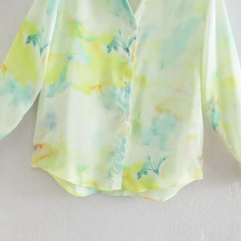 Spring Women Tie Dye Printing Casual Blouse Female Long Sleeve Shirt Office Lady Loose Tops Blusas S8698 210430