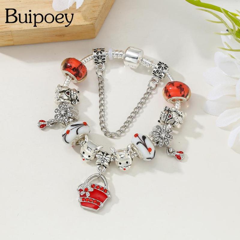 Charm Bracelets Buipoey Red Flower Basket For Women Original Reindeer Cat Butterfly Beaded Silver Color Bracelet Jewelry Gift, Golden;silver
Charm Bracelets Buipoey Red Flower Basket For Women Original Reindeer Cat Butterfly Beaded Silver Color Bracelet Jewelry Gift, Golden;silver