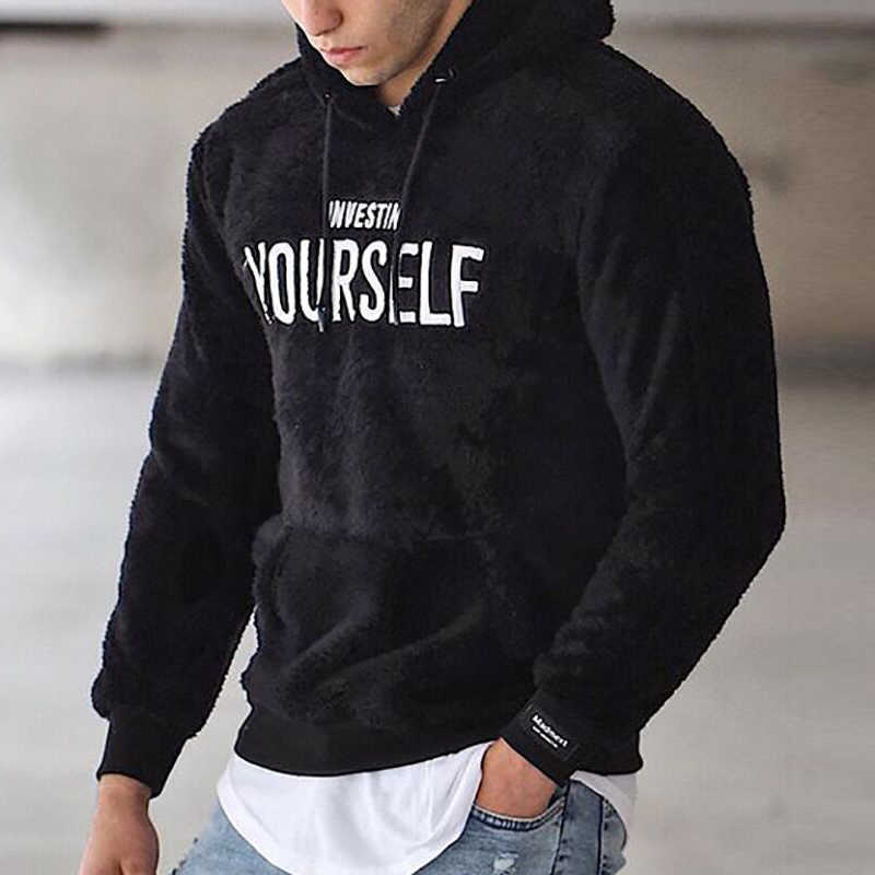 Winter Warm Fleece Hoodie Sweatshirt Men Fashion Embroidery Hooded Tops Autumn Mens Pullover Casual Long Sleeve Hoodies 210927