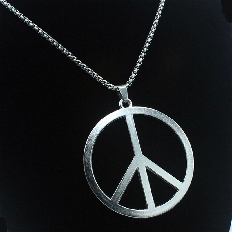 Wholesale-WYSIWYG silver tone 42mm peace sign pendant necklace