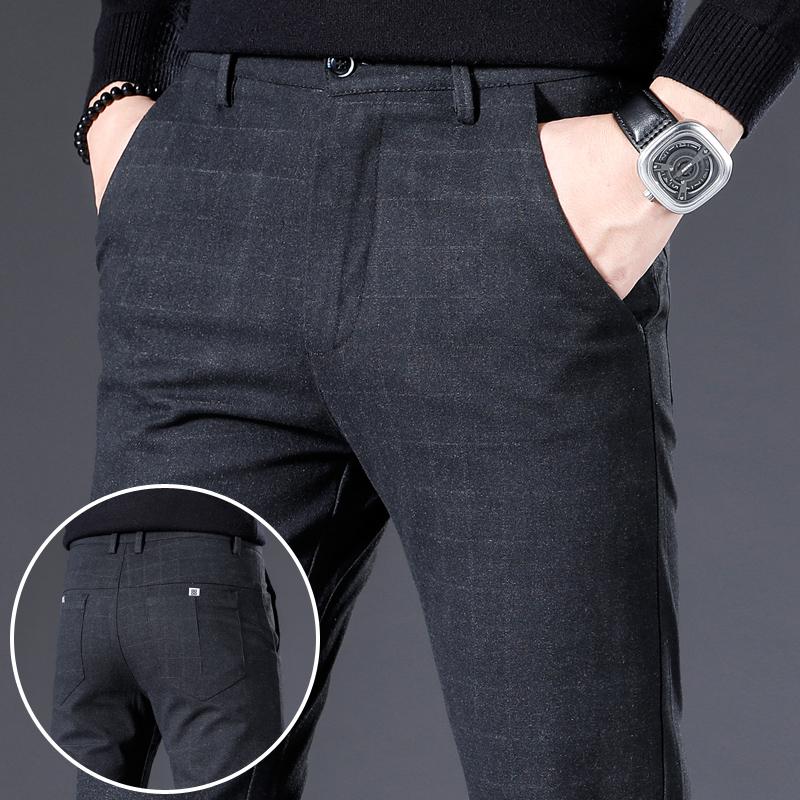 Varsanol Business Pants Men Casual Long Trousers Male Cotton Pencil Plaid Gray Work Pant Mens Clothing Big Size 28-40 Men's