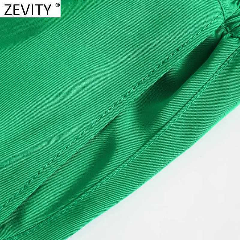 Zevity Women Simply Solid Green Color Pockets Casual Straight Pants Female Chic Elastic Waist Lace Up Summer Long Trousers P1116 210603