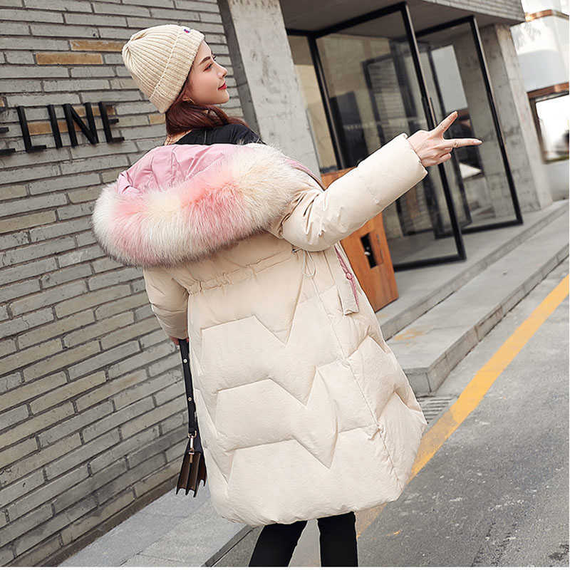 Autumn winter Medium length Women parka Solid zipper Long sleeve Hooded Thick Outwear Coat Jacket Fashion Cotton 211013