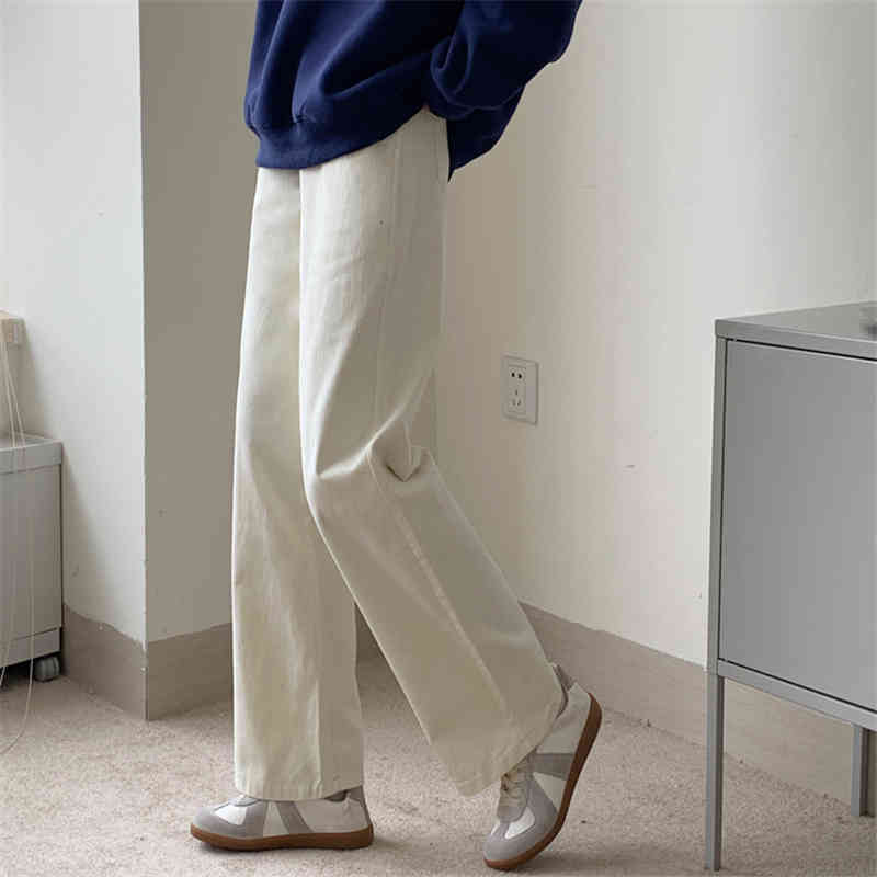 Straight Apricot High Waist Plus Size Chic Pants Casual Women Bottom OL Solid Loose Thicken Trousers Femme 210421