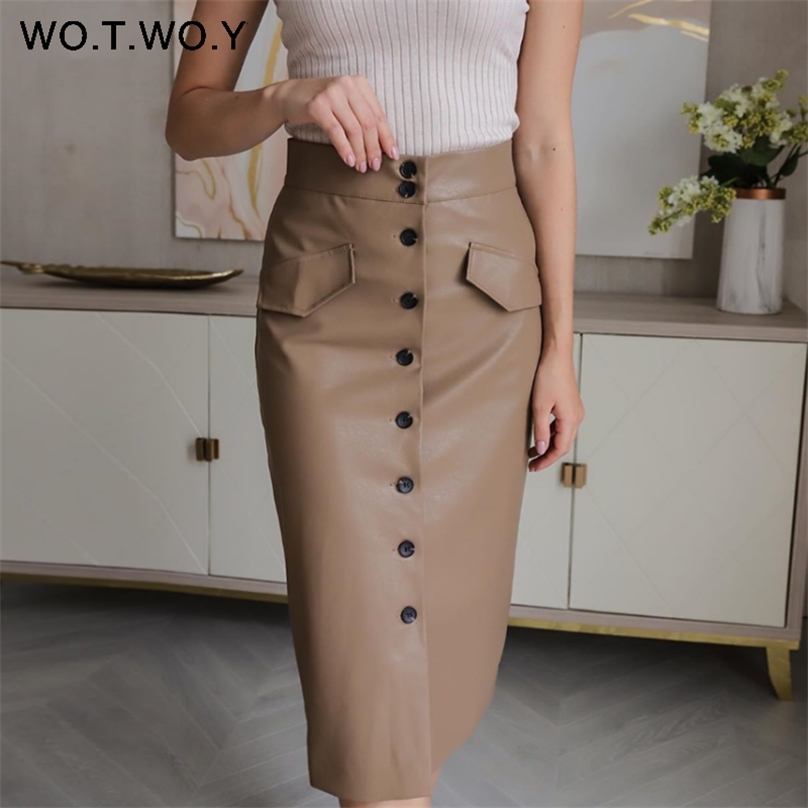 WOTWOY Elengant High Waist Leather Penci Skirt Women Multi Button Wrapped Skirts Mujer Faldas Solid Pockets Femme Jupes 210629, 20175-lightchocolate
WOTWOY Elengant High Waist Leather Penci Skirt Women Multi Button Wrapped Skirts Mujer Faldas Solid Pockets Femme Jupes 210629, 20175-lightchocolate