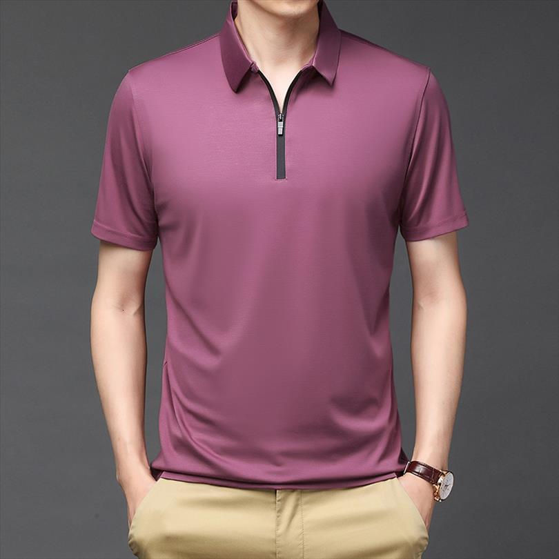 short sleeve shirt summer mens polo ice silk thin lapel zipper, White;black