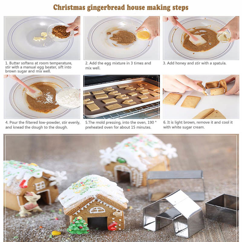 Christmas Gingerbread Mold Kitchen Gadgets Stainless Steel Cute Biscuit Cutter Set Cookie Mould 3 Pcs Mini House Shape