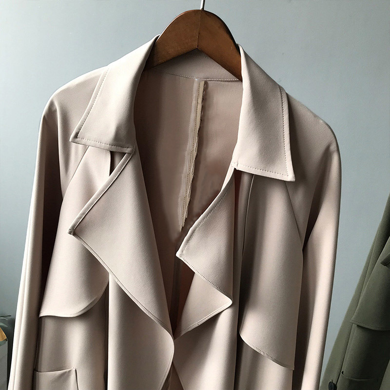 Elegant Solid Color Windbreaker Women Coat With Pockets Fashion Split Hem Sashes Outwear Casual Long Trench 210515