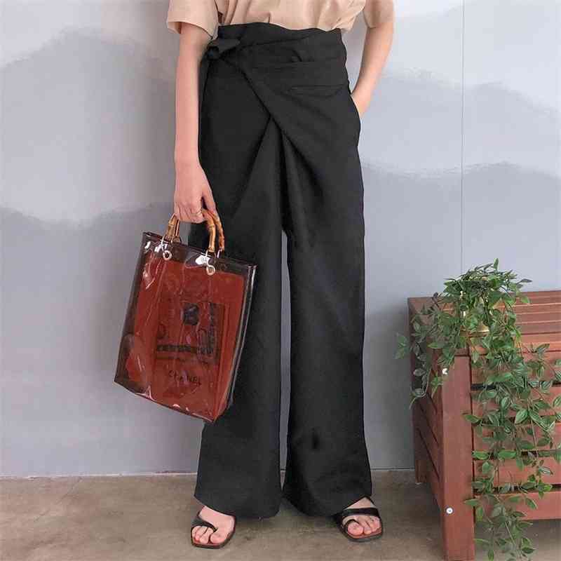 Casual Korea Chic Trousers For Women High Waist Solid Lace Up Bow Wide Leg Pants Spring Fashion Clothing 210520