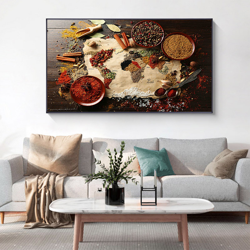 Kitchen Wall Decorations Colorful Spices Food Map For Restaurant Home Decor Canvas Paintings Modern Poster Art Cuadros Print