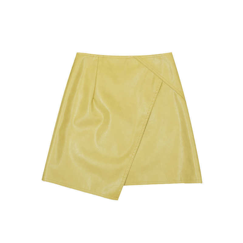 LY VAREY LIN Autumn Winter Women Irregular Wrap PU Leather Skirts High Waist Sheath A-Line Sexy Mini Female 210526