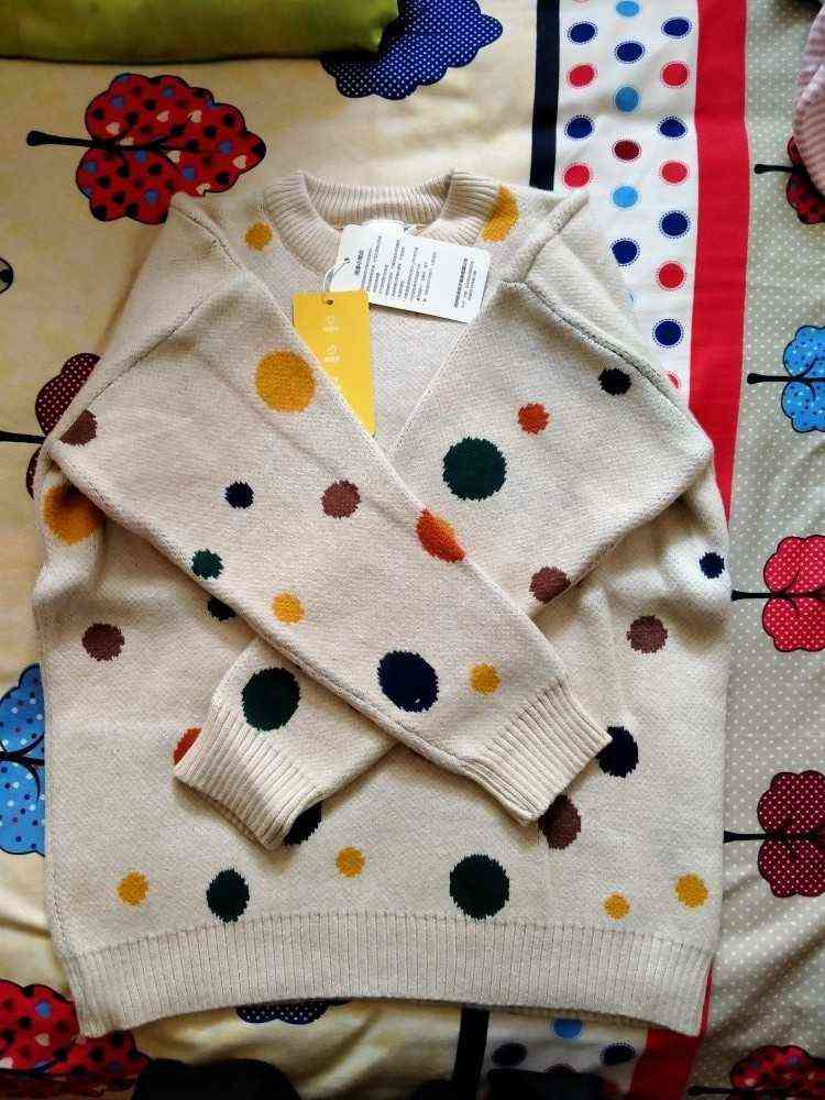 Autumn Spring 2 3 4 6-10 Years Kids Children'S Clothing O-Neck Colorful Dot Knitted Pullover Winter Sweater For Baby Girls 211104