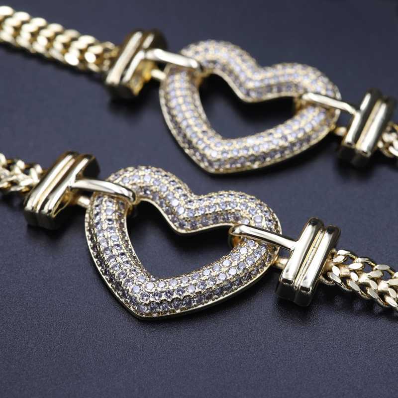 Vintage Gold Color Heart Choker Necklace Full Pave Cubic Zirconia Stone Women Statement Necklaces boho Fashion jewelry Wholesale 210621