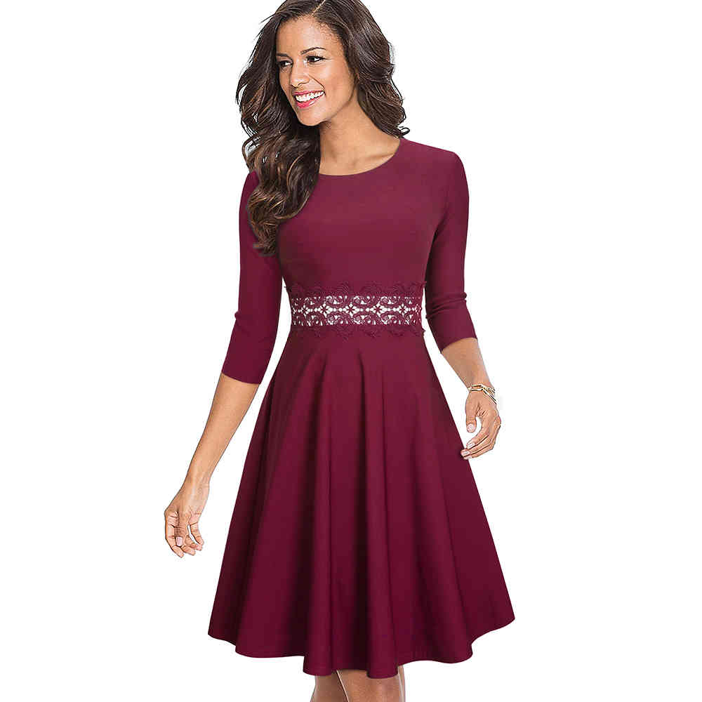 Nice-forever Vintage Elegant Embroidery Floral Lace Patchwork vestidos A-Line Pinup Business Women Party Flare Swing Dress A079 210409