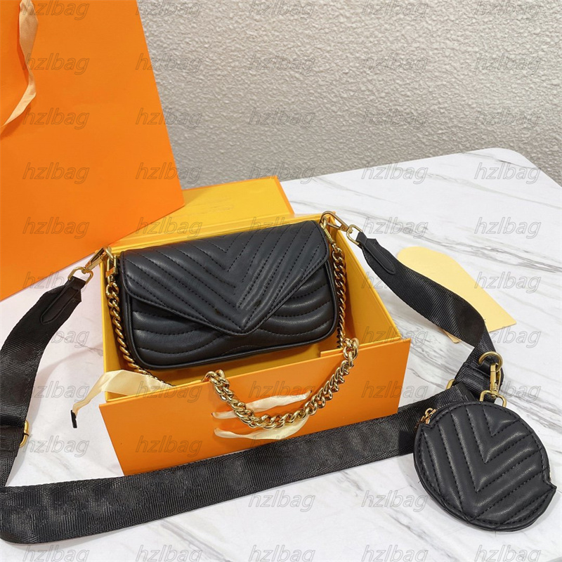 Versatile New Wave Multi-Pochette crossbody bag Black Knitted wide strap chain small coin purse Smooth cowhide leather Designer Bags M56461
Versatile New Wave Multi-Pochette crossbody bag Black Knitted wide strap chain small coin purse Smooth cowhide leather Designer Bags M56461