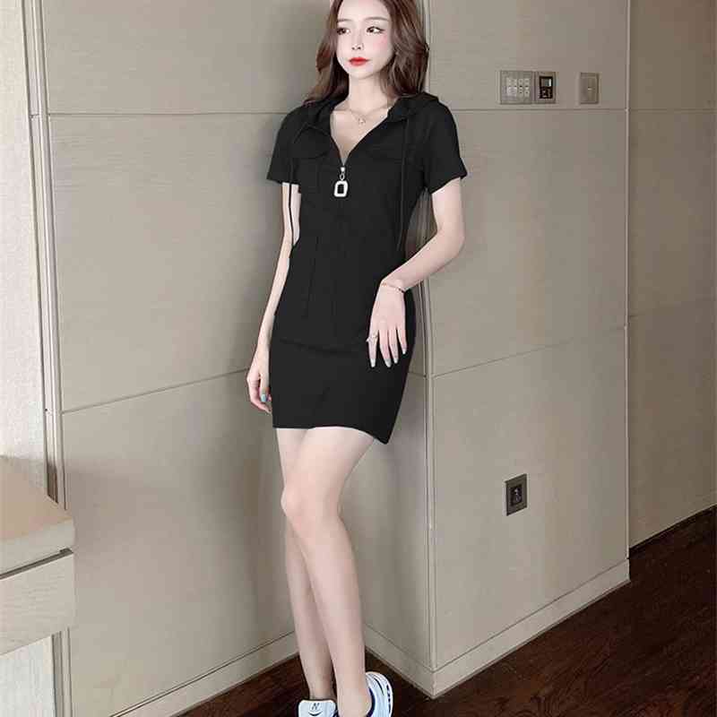 Summer Dress Hooded Sweatshirt Sexy Elegant Women Party Dresses Fashion Bodycon Short Robe Package Hips Slim Female 210520