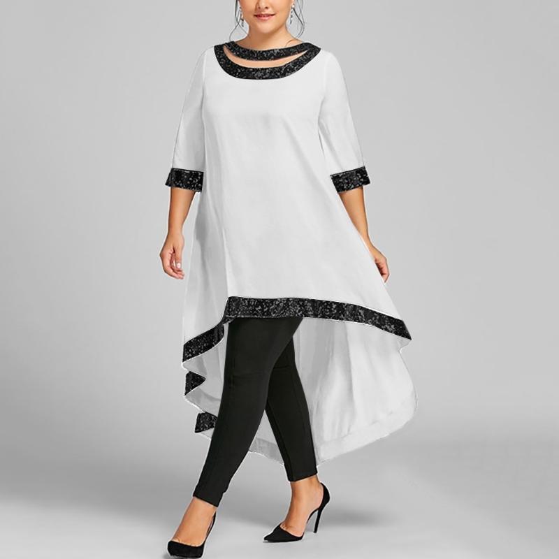 Plus Size Dresses Woman Elegant Dress Loose Short Half Sleeve Stitching Solid Color With Bright Silk Lady Asymmetrical, Black
Plus Size Dresses Woman Elegant Dress Loose Short Half Sleeve Stitching Solid Color With Bright Silk Lady Asymmetrical, Black