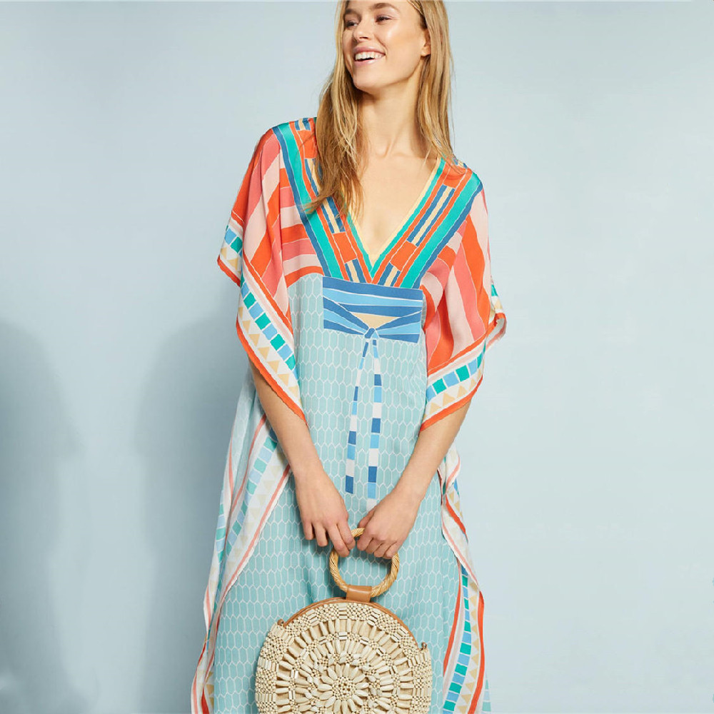 Beach Swimsuit cover up Tunic Sarong Robe de Plage wear kaftans long Dress Womens Swim Wear #Q614 210420