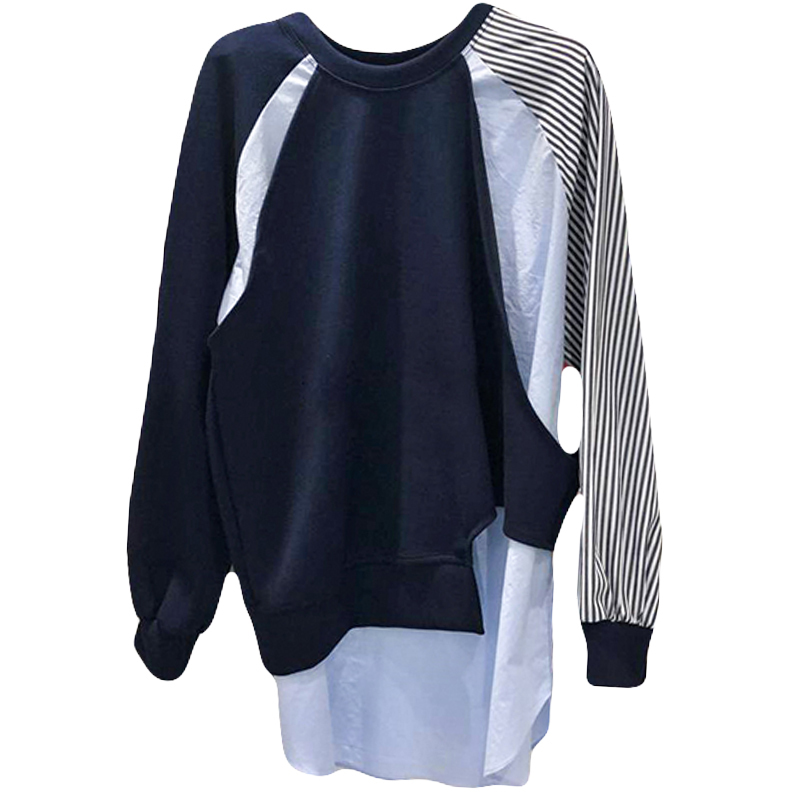 Nomikuma Irregular Patchwork Hit Color Stripe Sweatshirt Autumn Long Sleeve Hoodies Causal Korean Pullover Jumper 6C642 210427