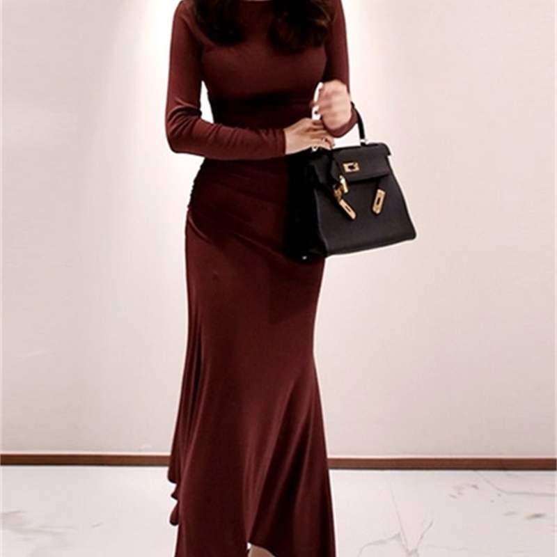 Autumn winter thick mermaid maxi sweater dress women o-neck long elegant female Sheath slim sexy knit 210519