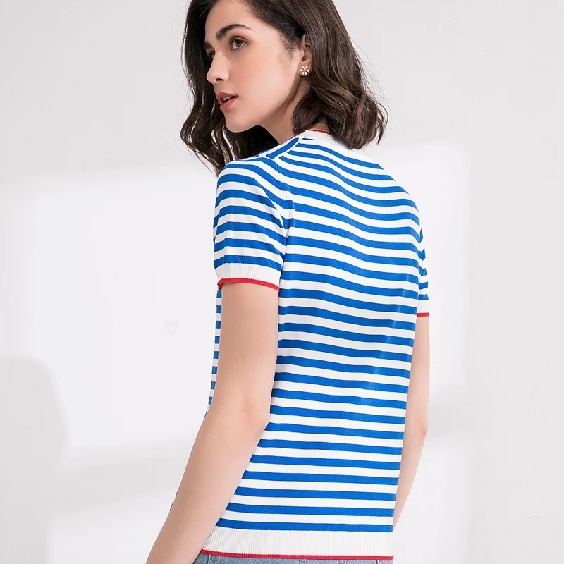 Warmsway Thin Knitted T Shirt Women Clothes Summer Woman Long Sleeve Tees Tops Striped Casual T-Shirt Female B-019 210406