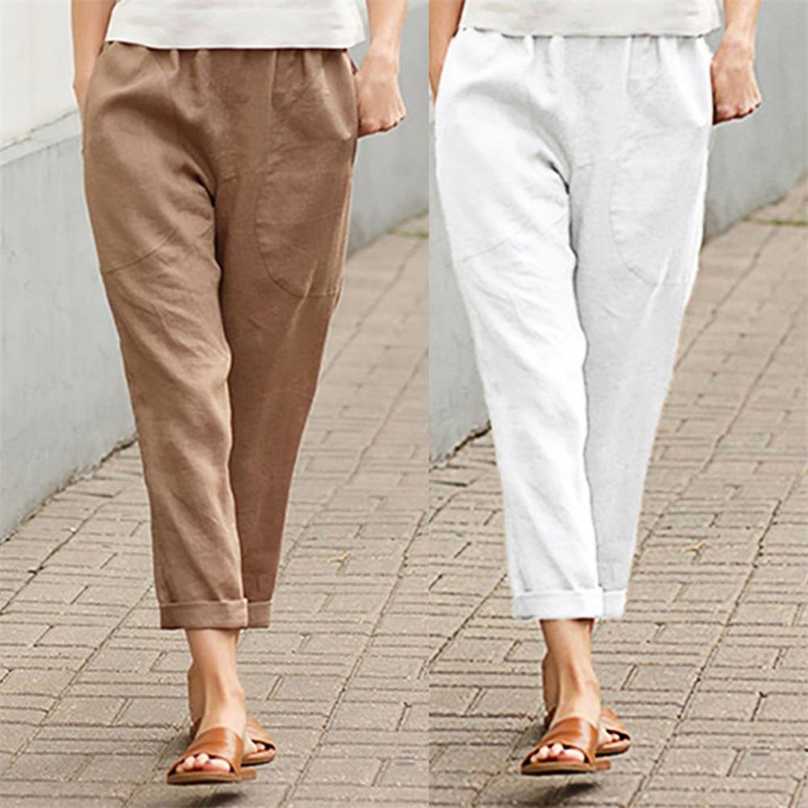 White Pants Woman High Waisted Black Green Cotton Plus Size Harem Spring Clothes Joggers Vintage Streetwear Work 211215