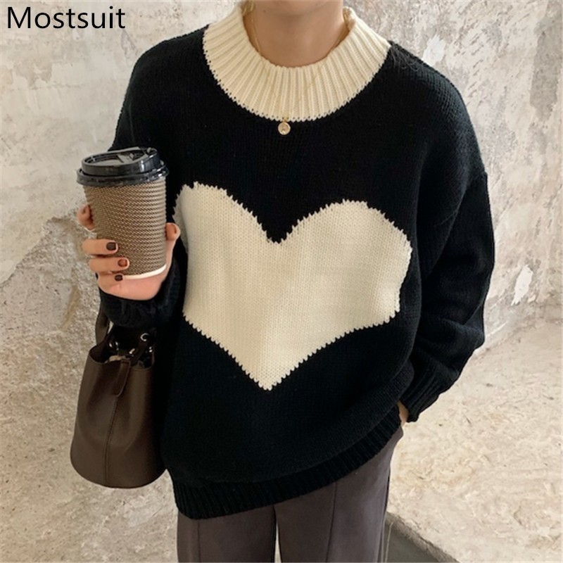 Heart Knitted Women Sweater Jumpers Spring Full Sleeve O-neck Loose Fashion Korean Female Basic Pullovers Tops Femme 210518, White
Heart Knitted Women Sweater Jumpers Spring Full Sleeve O-neck Loose Fashion Korean Female Basic Pullovers Tops Femme 210518, White