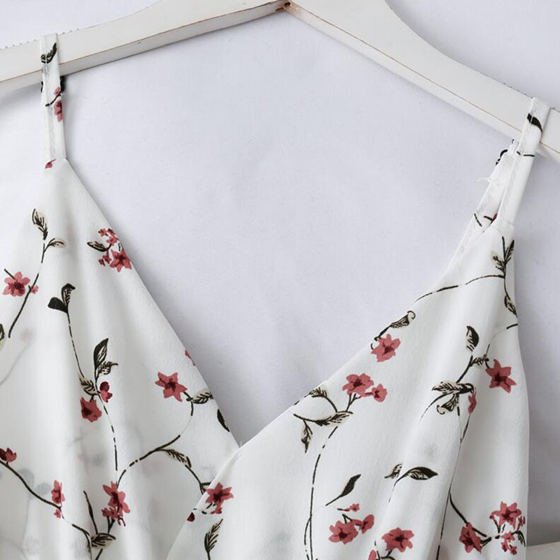 Women Summer Bohemian Strap Dress Korean Print V-neck backless Sundress Holiday Beach Sleeveless Cake Floral Dress 210521