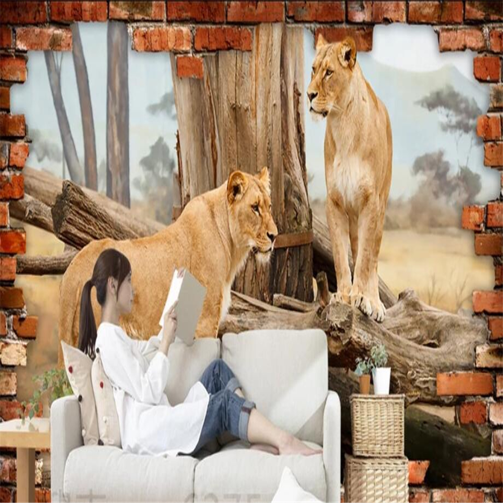 Custom wallpaper 3d photo mural stereo space animal lion mural wall sticker TV background wall paper living room mural