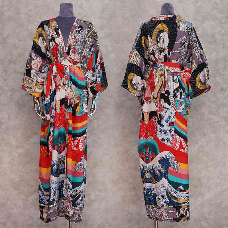 Quick-drying Cover-ups Bikini Wrap Dress Bohemian Printed Cotton Tunic Women Plus Size Beach Wear Swim Suit Cover Up Q967 210420