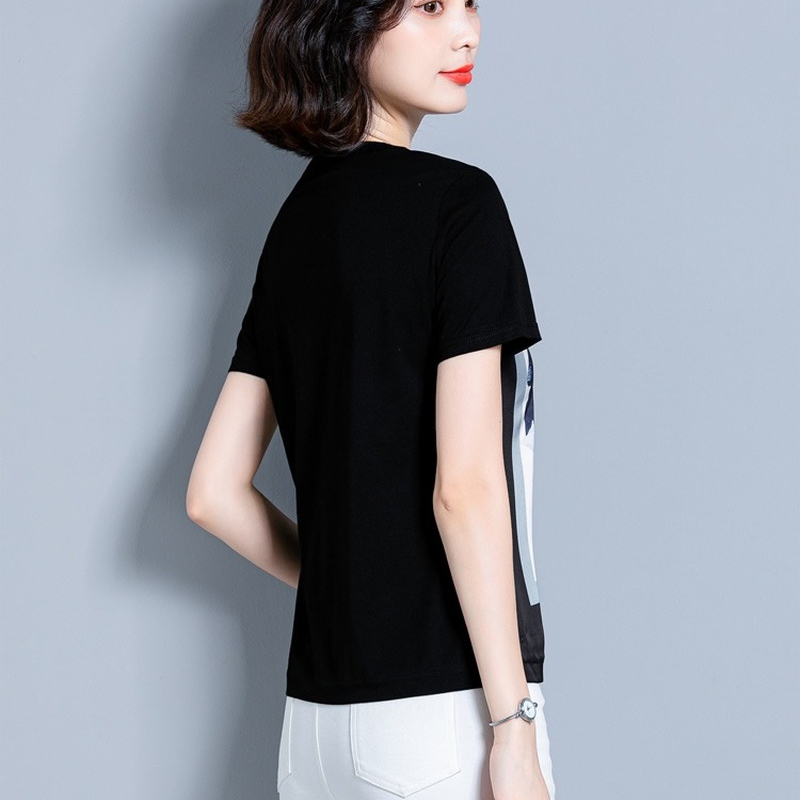 Summer Fashion O-Neck Silk Women Blouses Short Sleeve Print Shirt Tops and Plus Size Loose Clothes 10158 210427