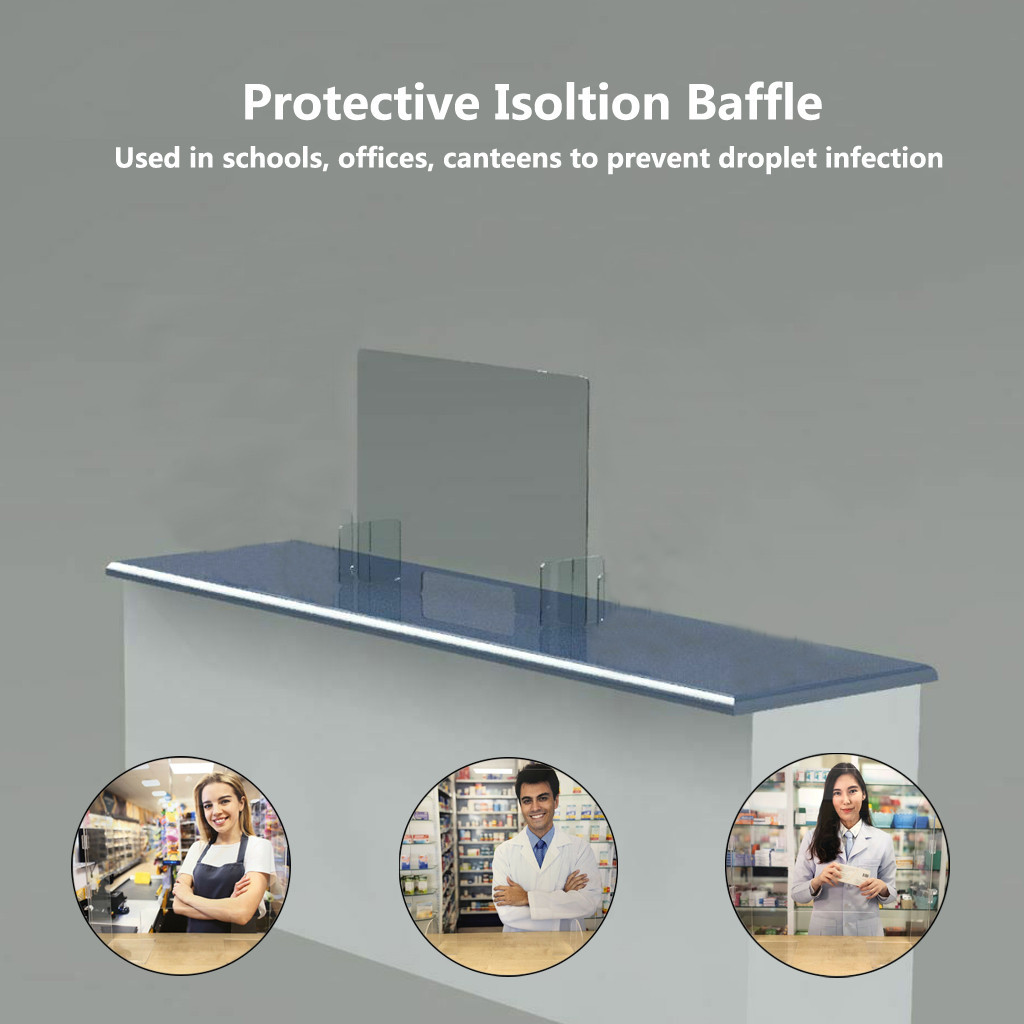 Completely transparent anti-spray plastic divider protection acrylic counter barrier sneeze protective cut transparent height