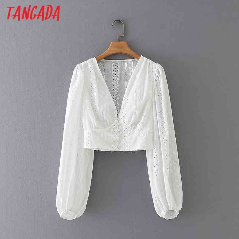 Women Retro Embroidery Romantic Crop Blouse Long Sleeve Chic Female Shirt Tops 2M144 210416