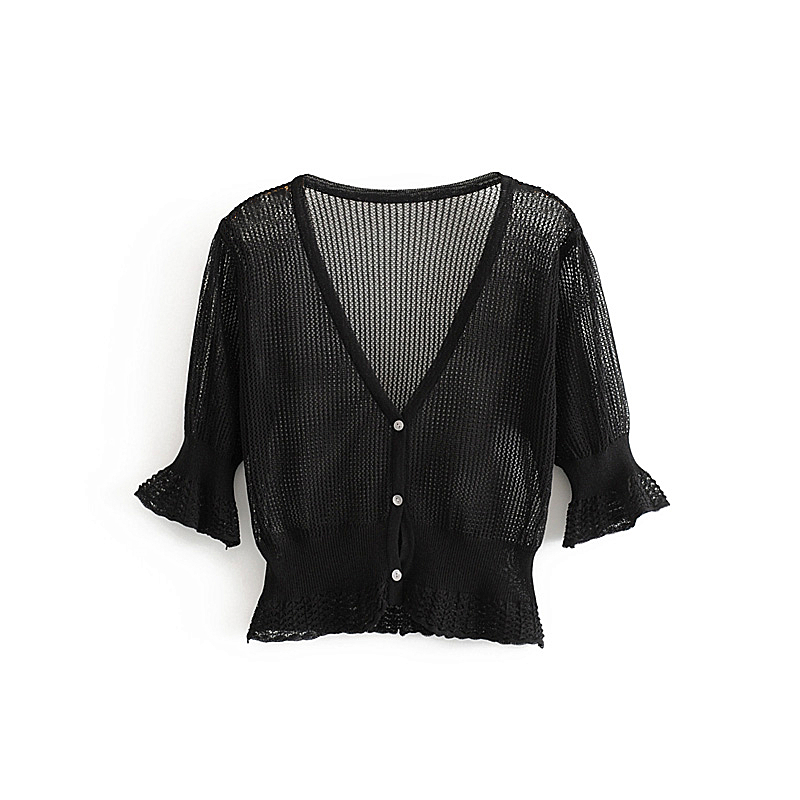 beauty Sweet Chic Vintage Hollow Out Tops Women Single Breasted Cool Loose Comfortable Short Sweaters Vestidos De Mode 210514