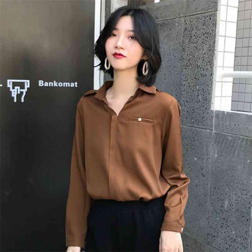 Arrival Autumn Korea Fashion Women Long Sleeve Loose Shirts Female Tops Turn-down Collar Casual White Blouse S423 210512